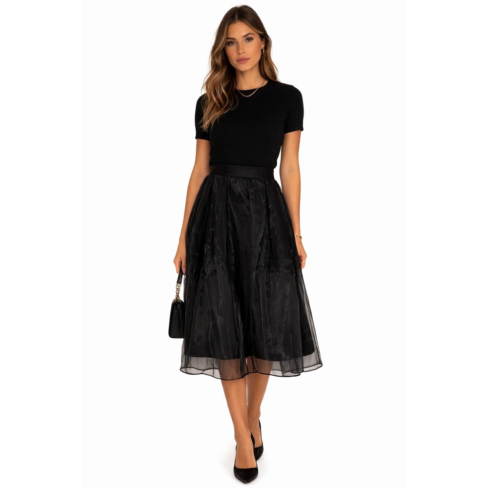 JANETTE FASHION John 3:16 Black Sheer Midi‎ Skirt Women's Size S